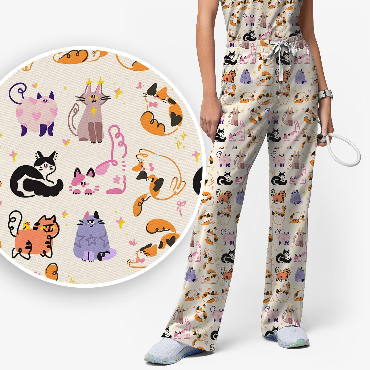 Cute Cats Pattern Nurse Scrub Set