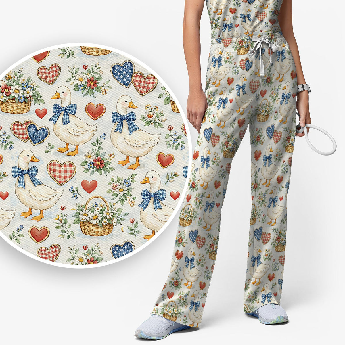 Duck Heart Floral Nurse Scrub Set