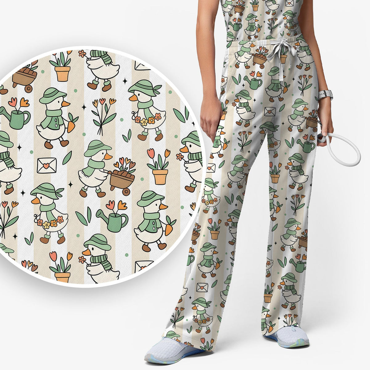 Gardening Duck Floral Nurse Scrub Set