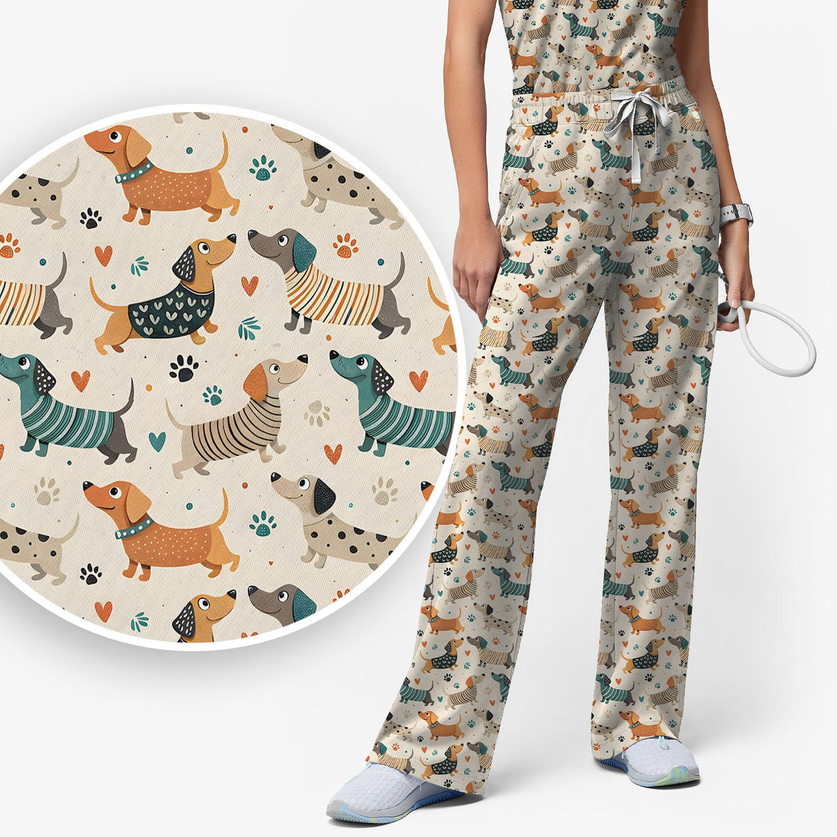 Fun Dachshund Paw Heart Nurse Scrub Set