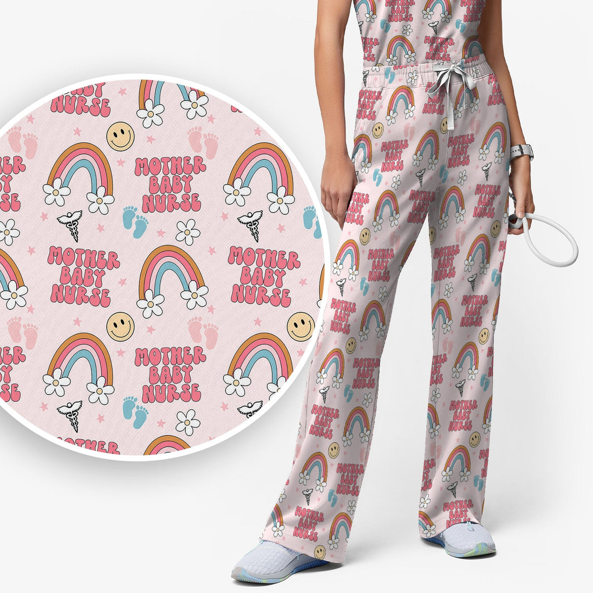 Sweet Mother Baby Nurse Rainbow Scrub Set