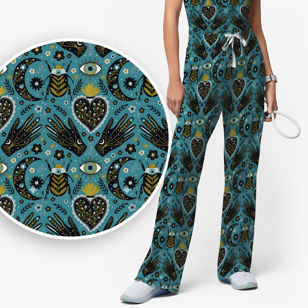 Mystic Celestial Heart Evil Eye Nurse Scrub Set