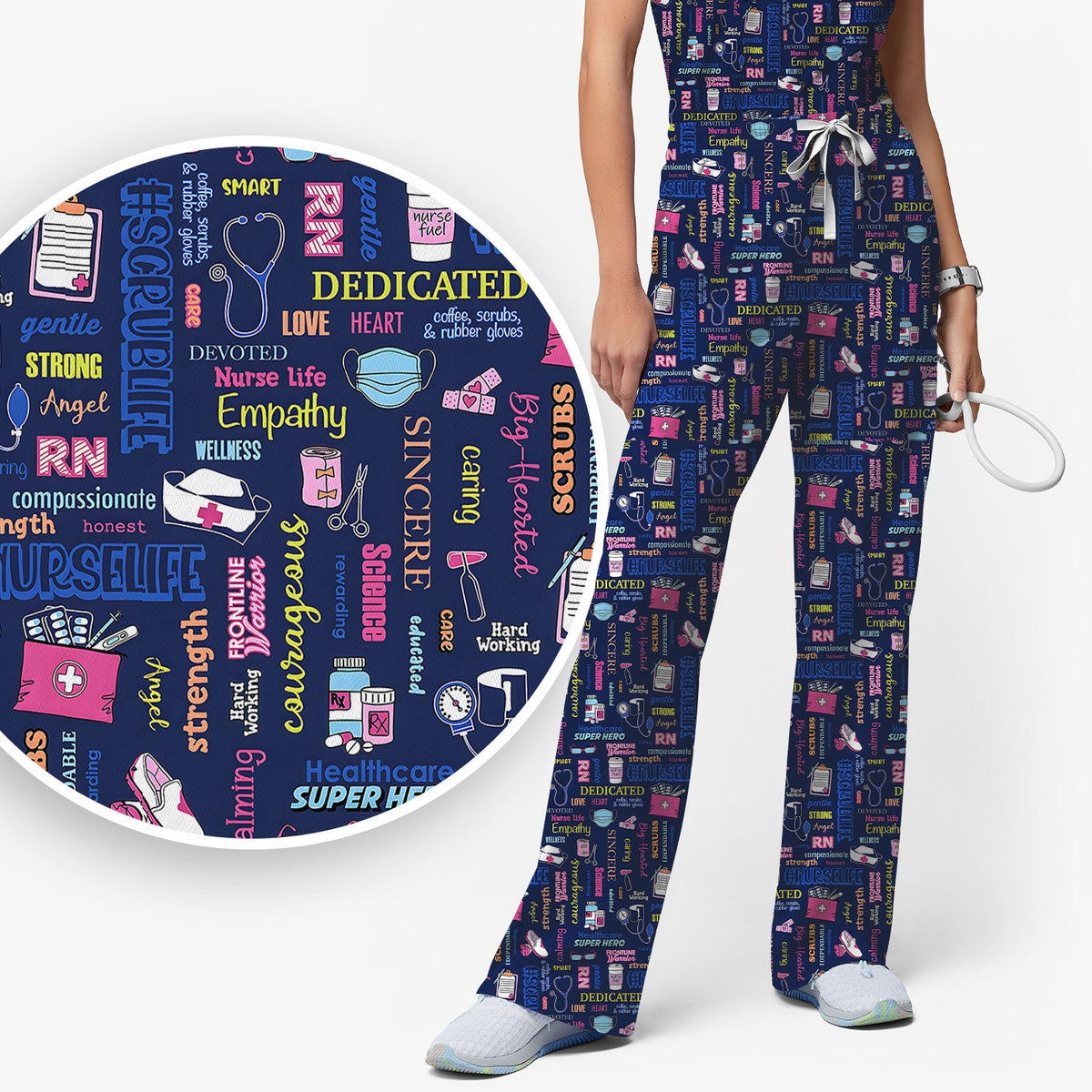 Colorful Nurse Life Typography Scrub Set