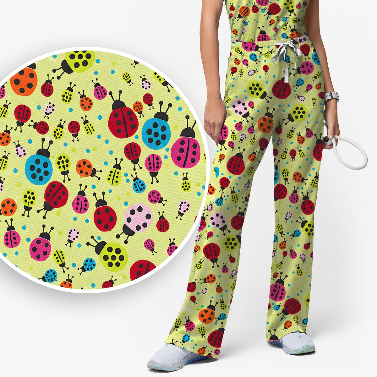 Colorful Ladybug Garden Nurse Scrub Set