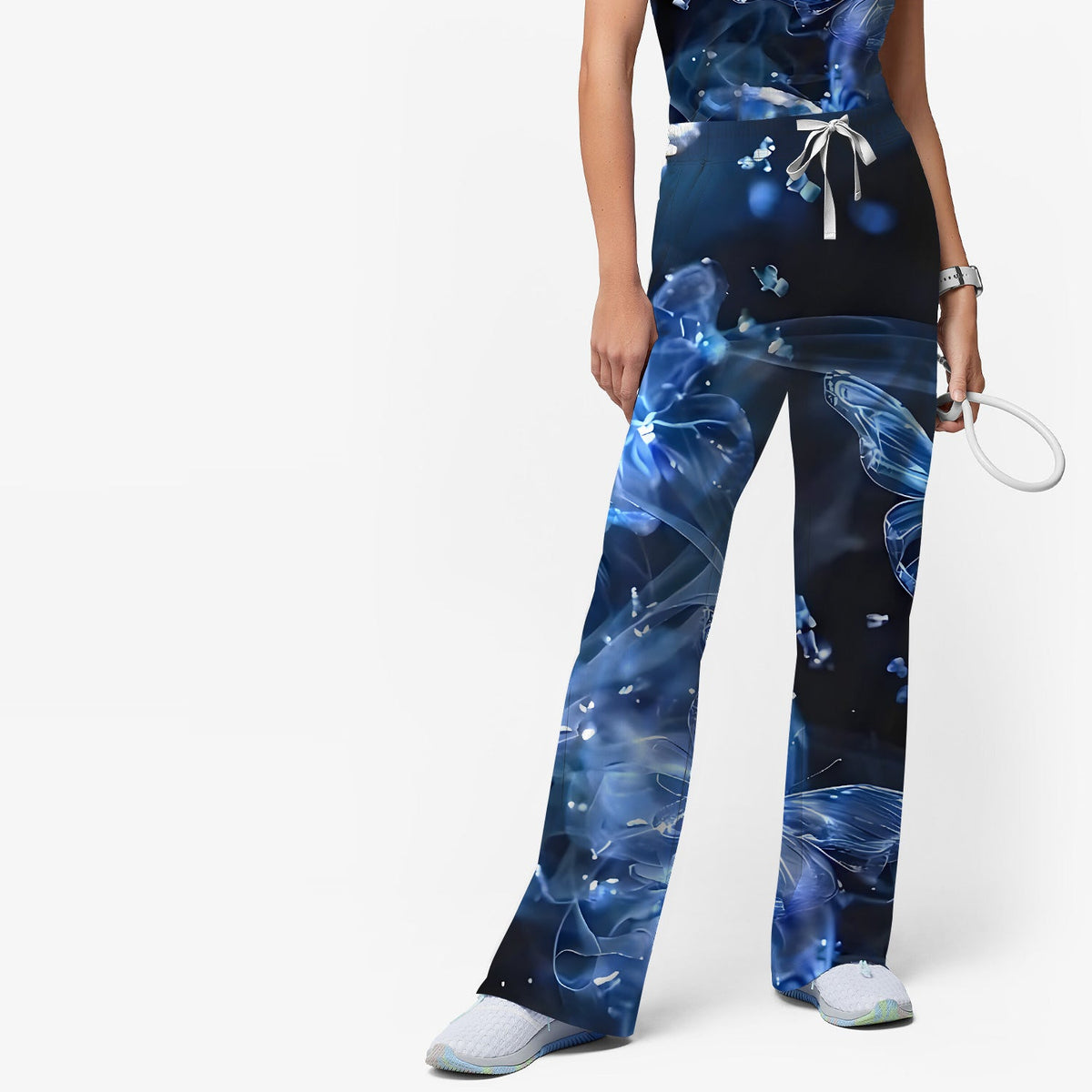 Glowing Blue Butterfly Garden Nurse Scrub Set
