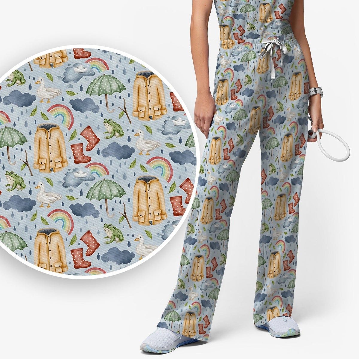 Rainy Day Ducks & Frog Nurse Scrub Set