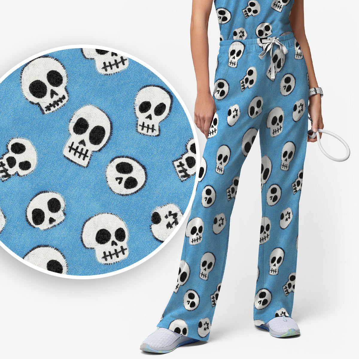 Blue Skull Nurse Scrub Set - Halloween Gift