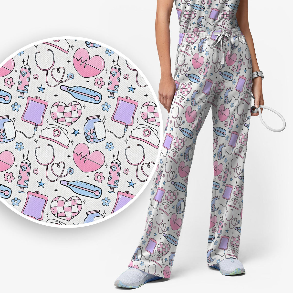 Pastel Medical Icons Nurse Scrub Set