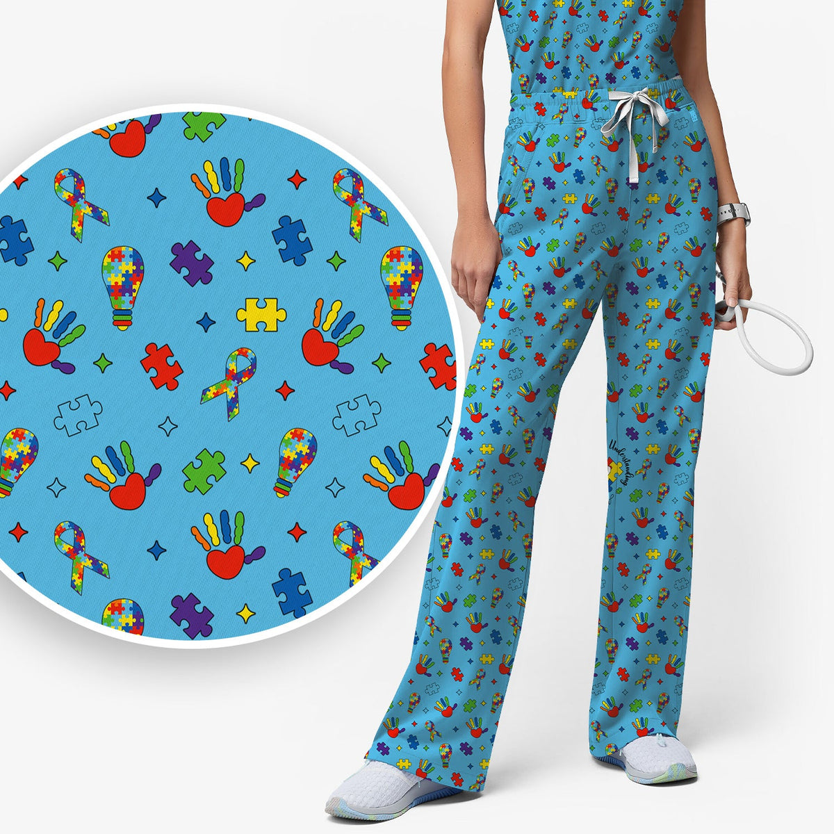 Autism Awareness Colorful Puzzle Nurse Scrub Set