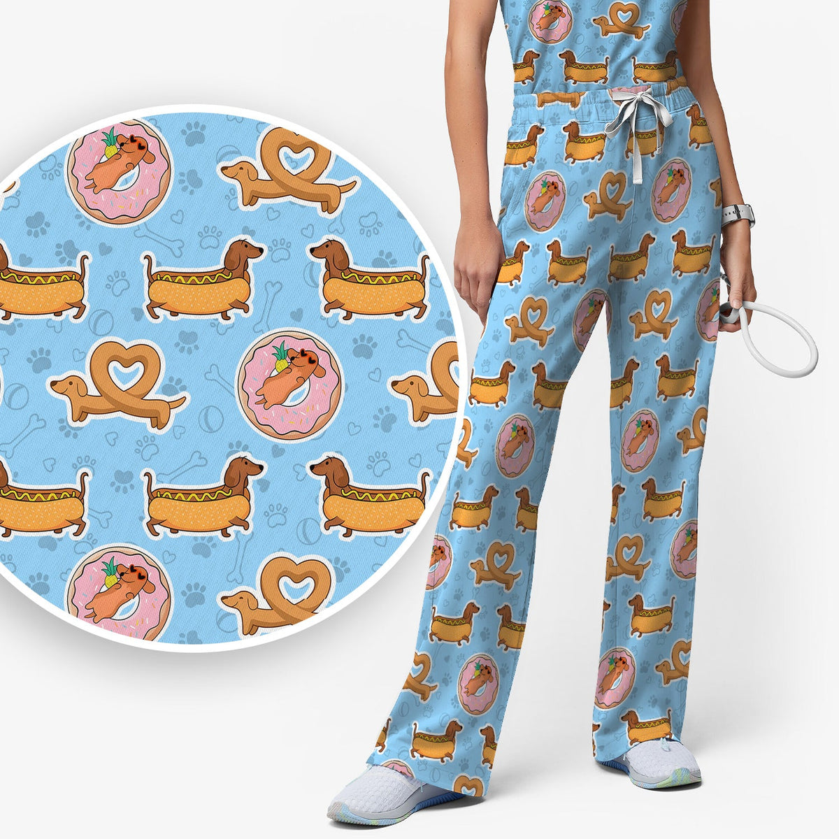 Dachshund Donut Heart Nurse Scrub Set
