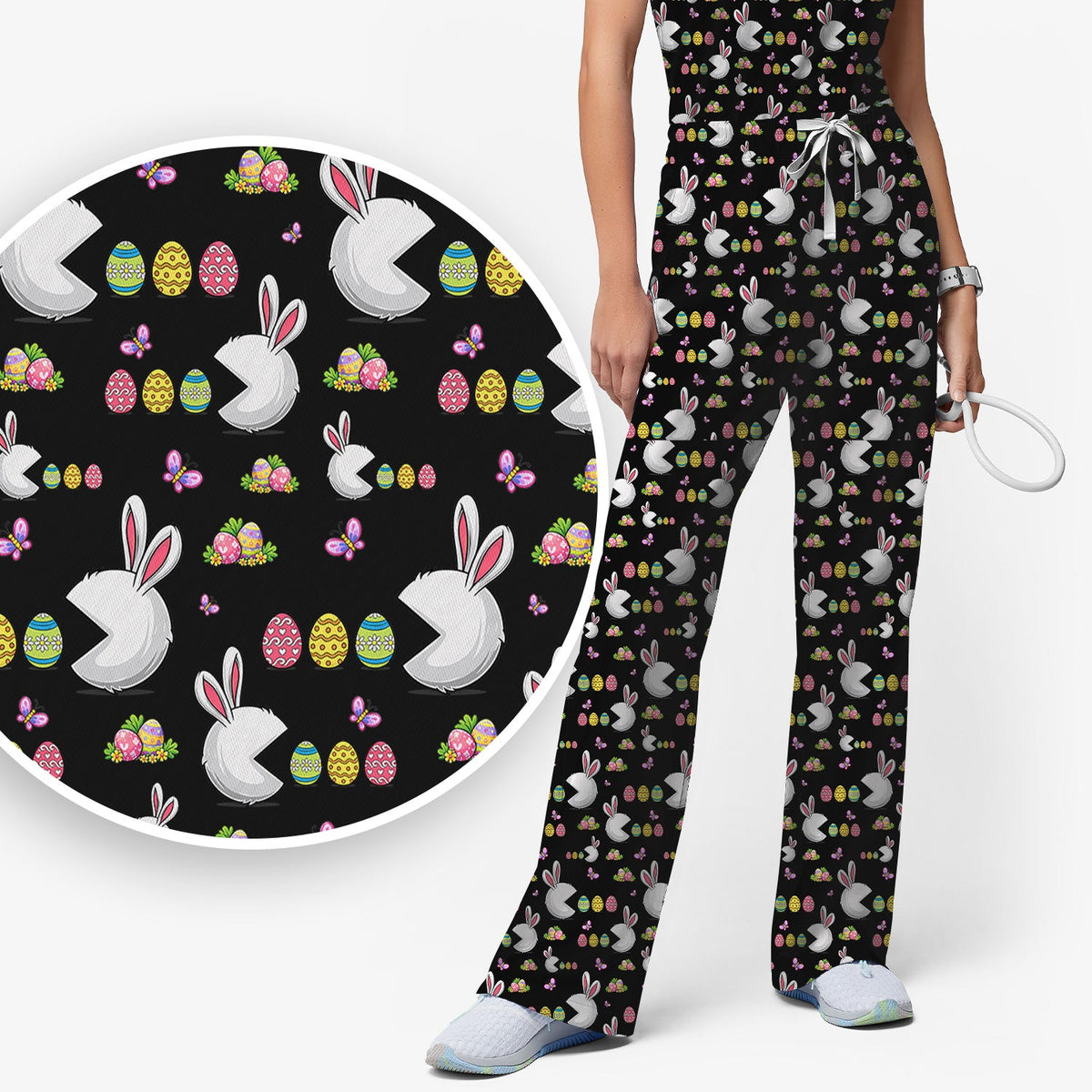 Bunny Colorful Eggs Nurse Scrub Set - Easter Gift