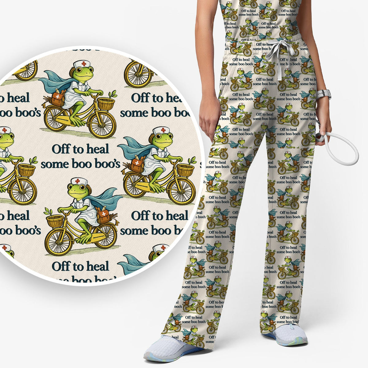 Frog Cycling Nurse Scrub Set