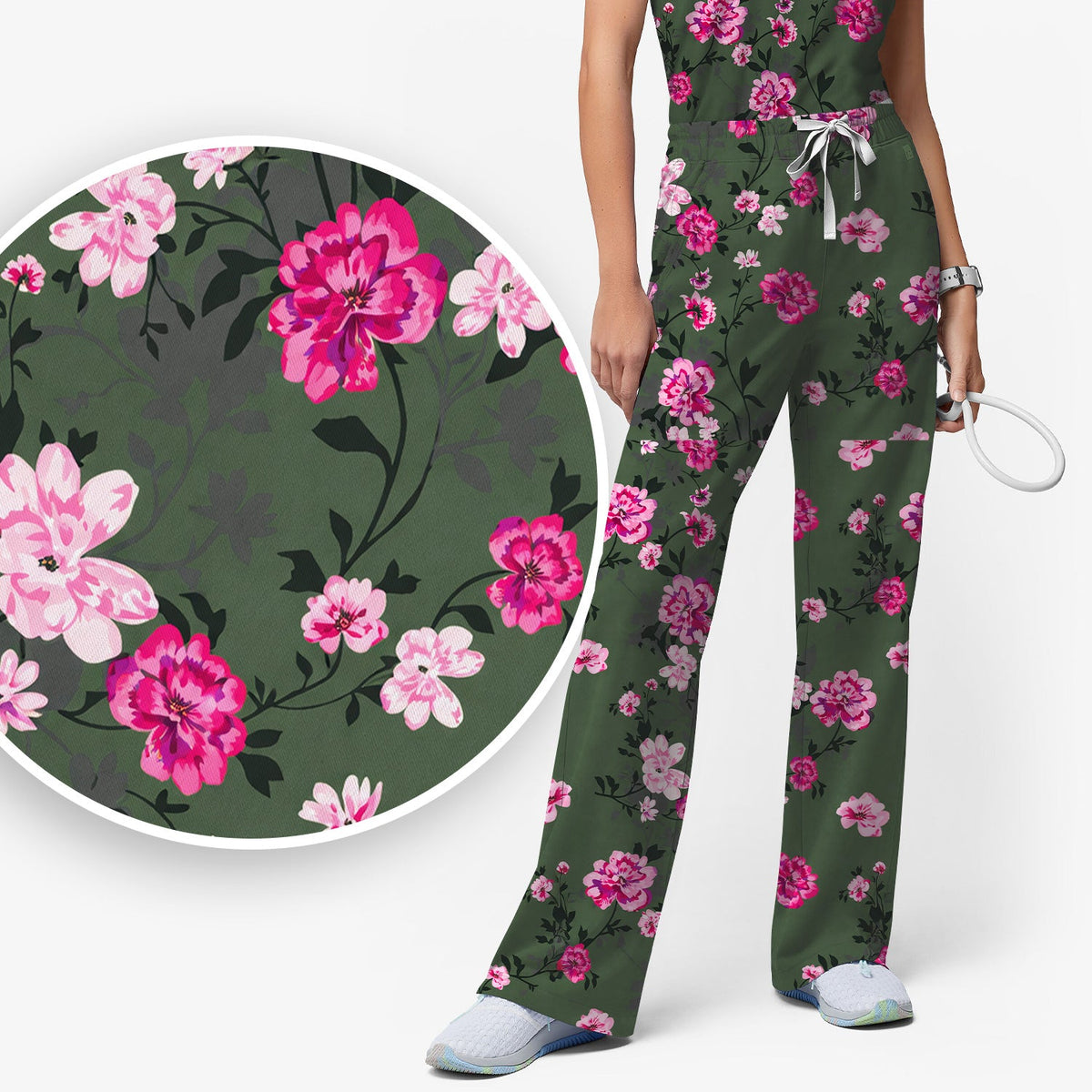 Pink Floral Blossom Nurse Scrub Set