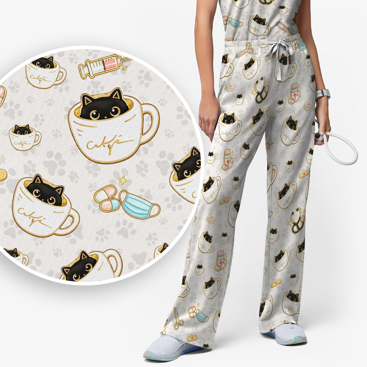 Coffee Cat Nurse Scrub Set