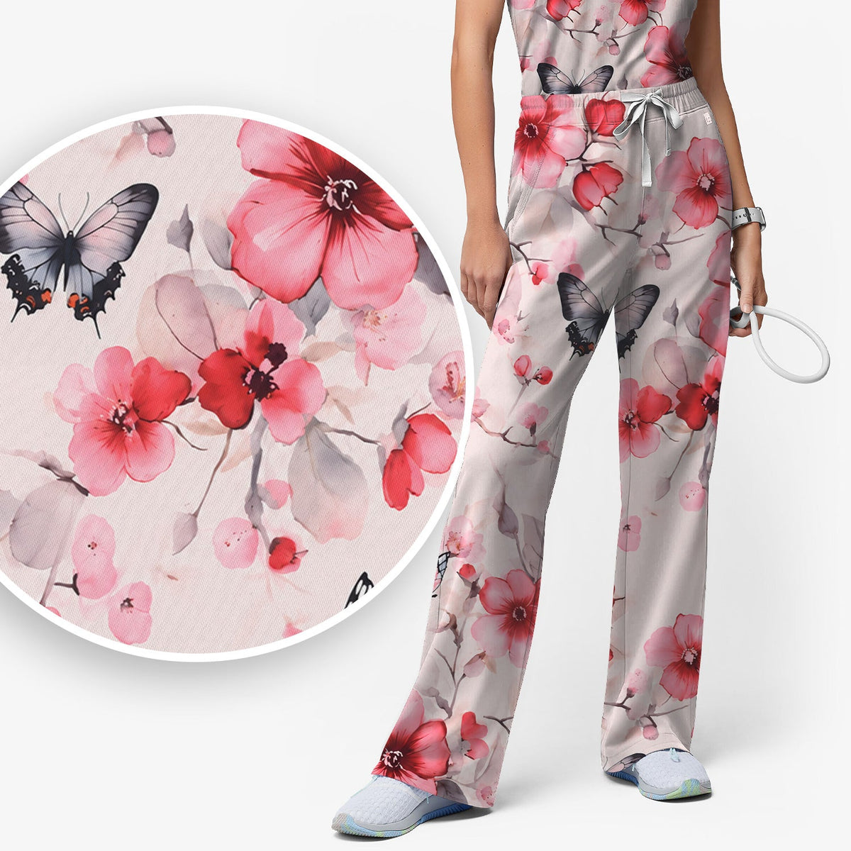 Pink Butterfly Blossom Nurse Scrub Set