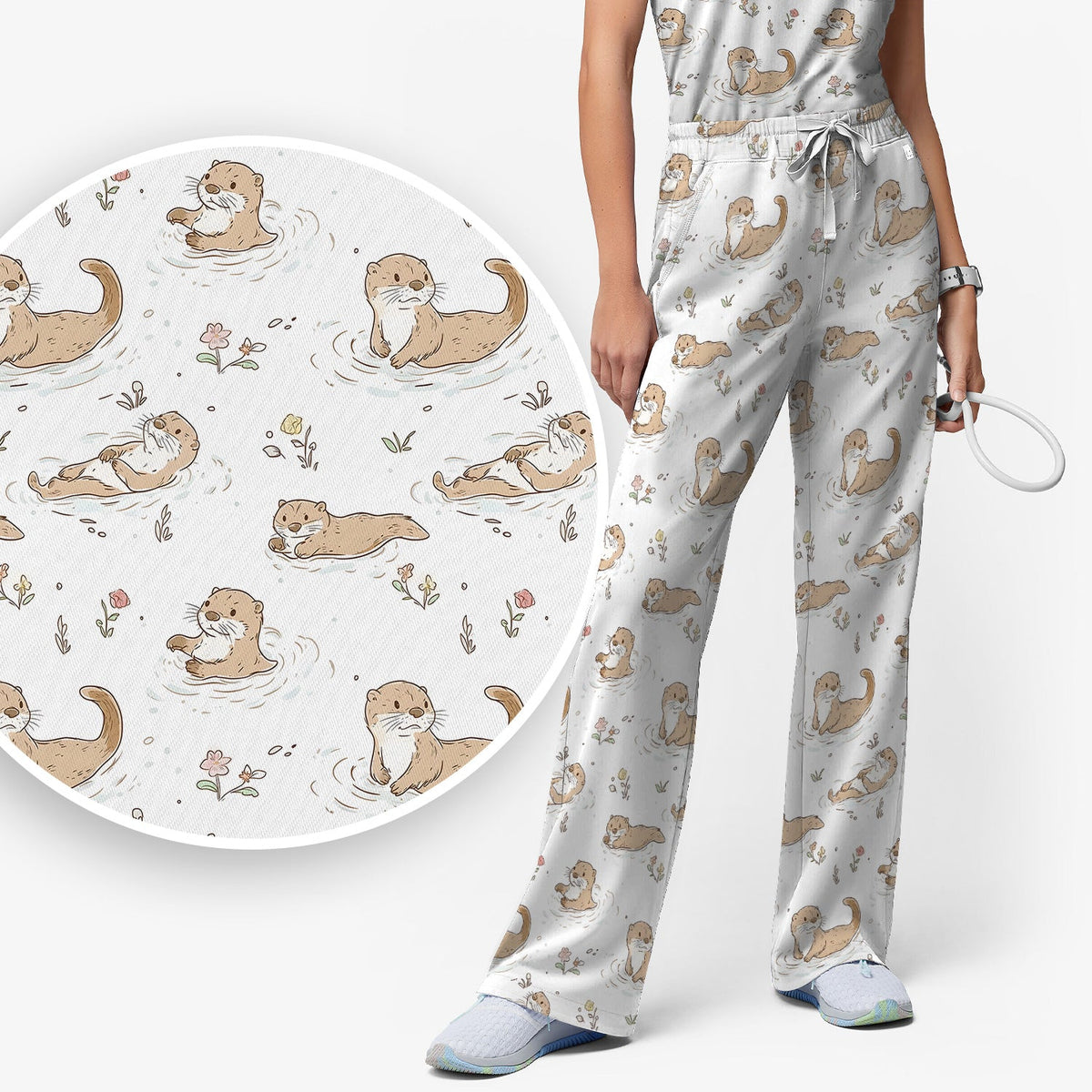 Otter Swimming Floating Water Nurse Scrub Set