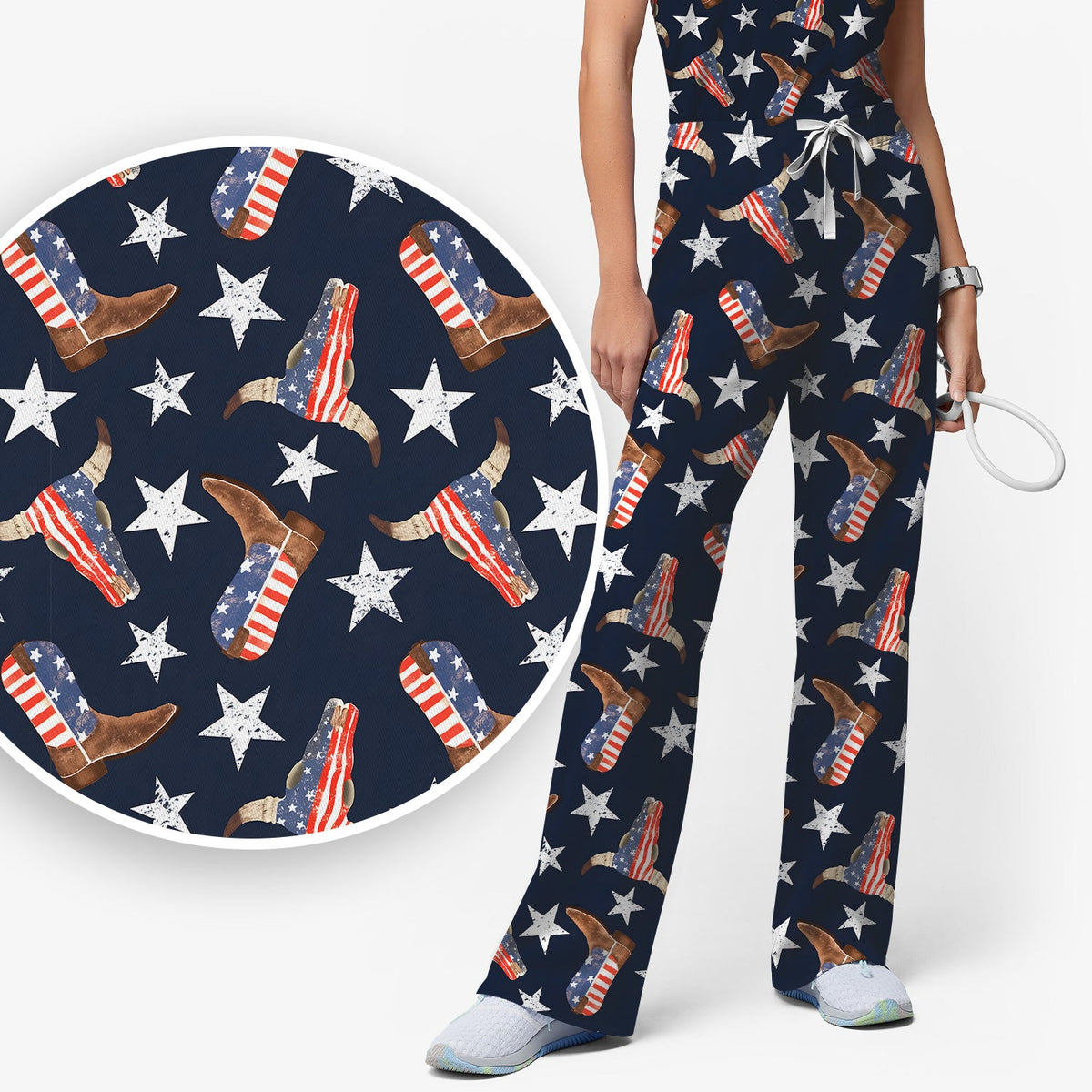 Western Boots Stars Nurse Scrub Set