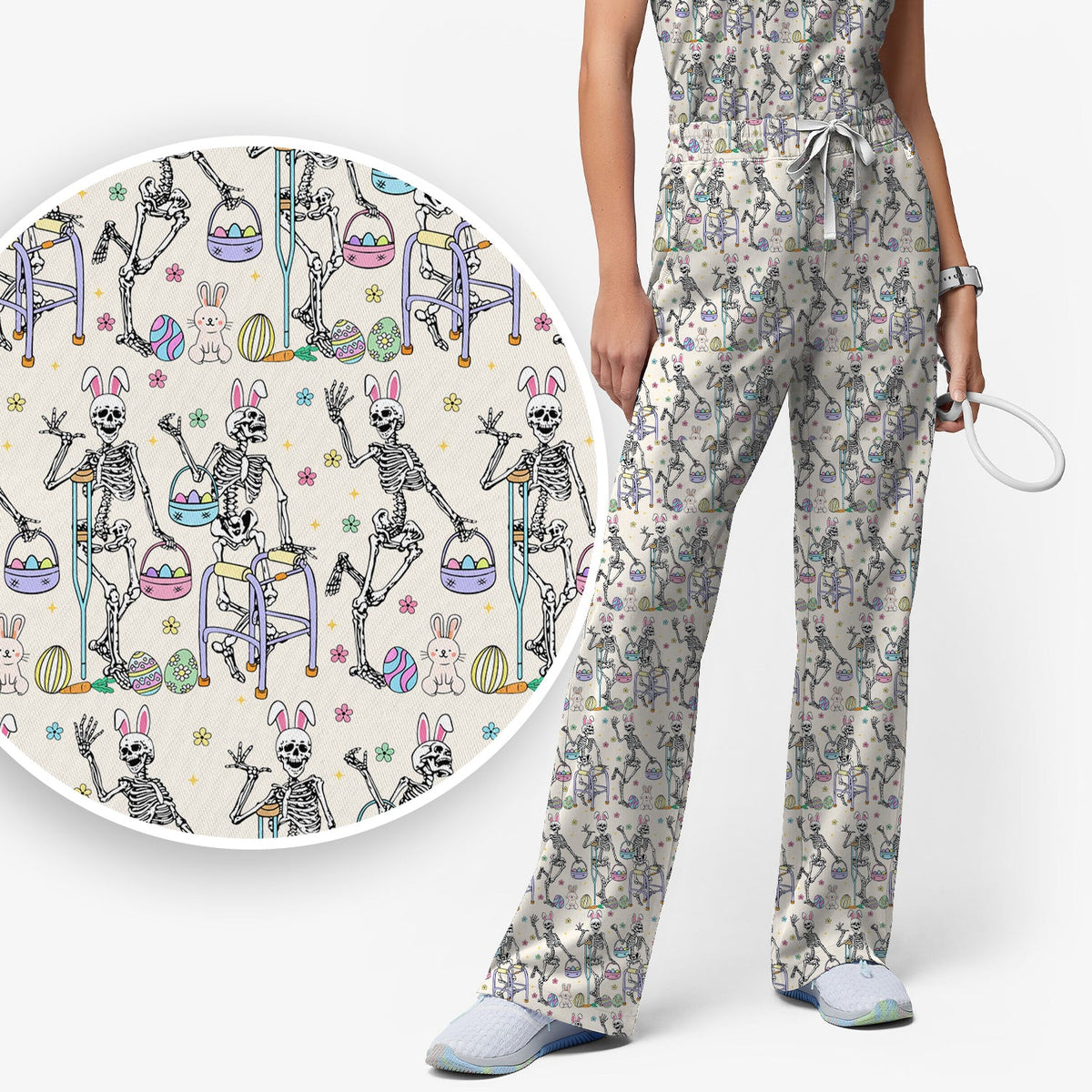 Fun Skeleton Bunny Nurse Scrub Set - Easter Gift