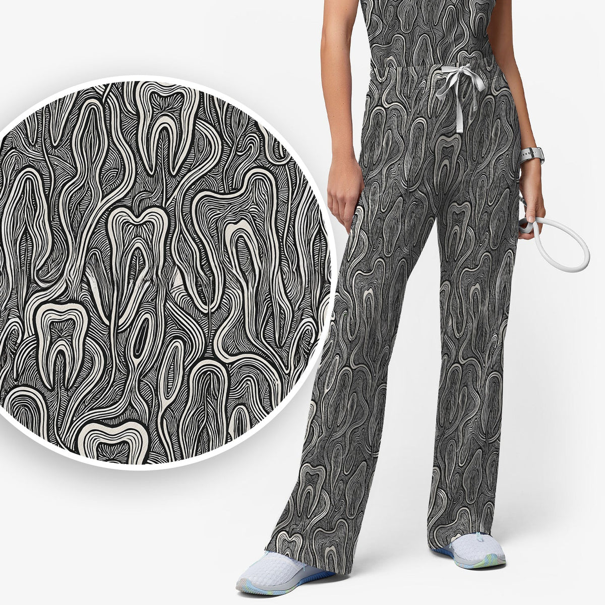 Dental Tooth Line Art Nurse Scrub Set