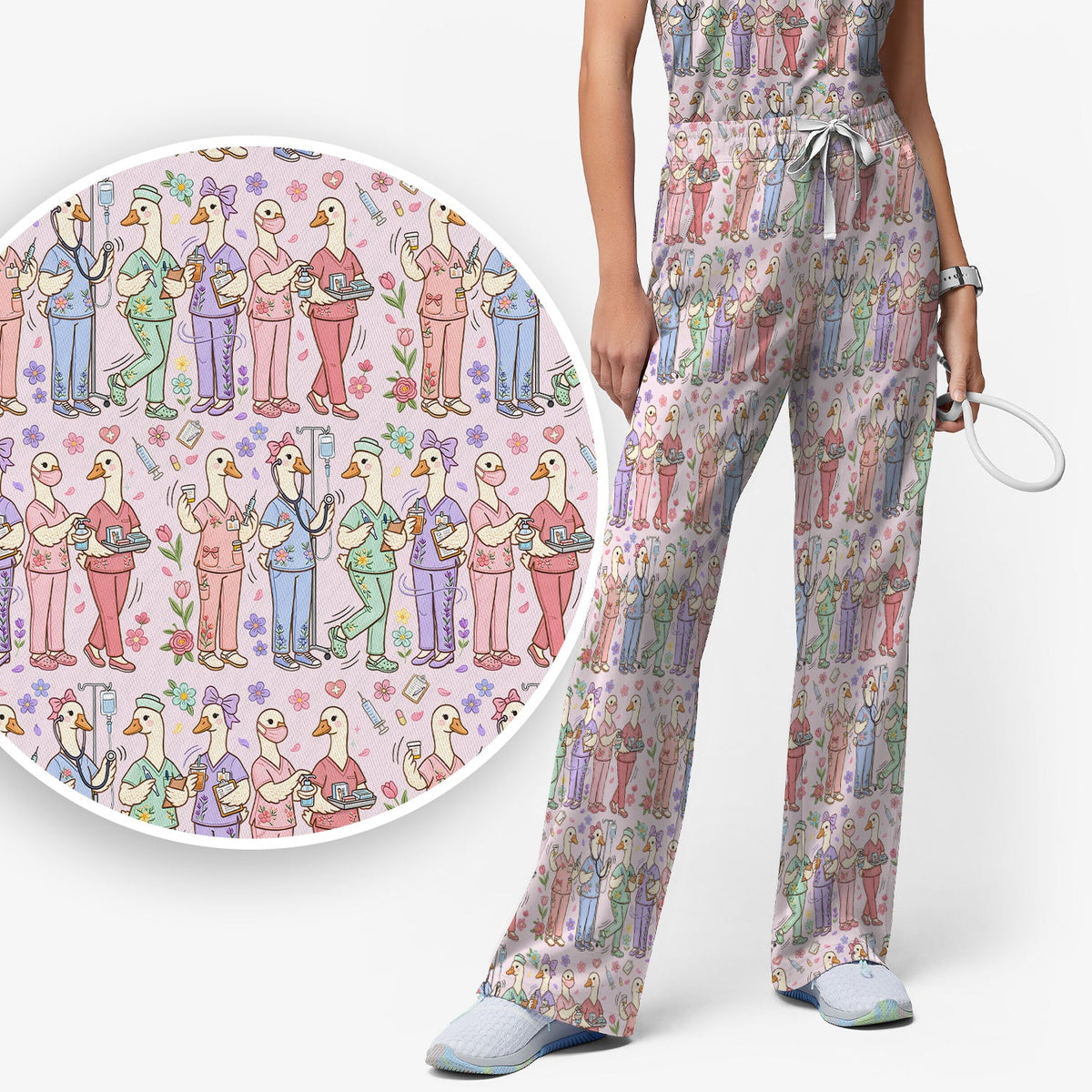 Goose Characters Floral Nurse Scrub Set