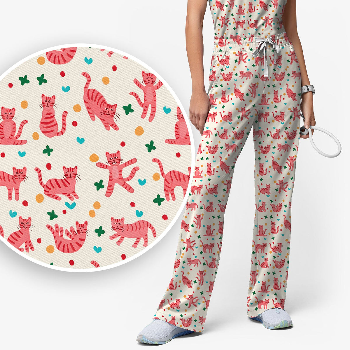 Pink Cat Nurse Scrub Set