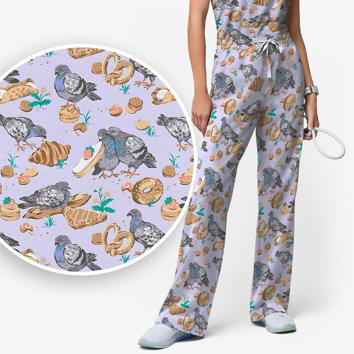 Pigeon Bread Snack Nurse Scrub Set