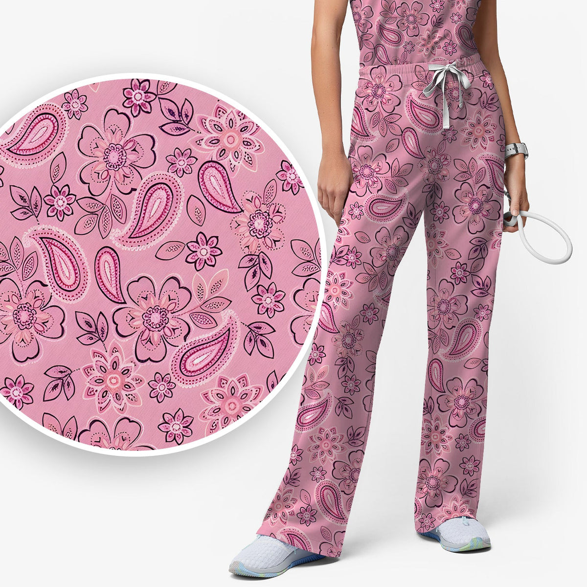 Pink Paisley Floral Nurse Scrub Set