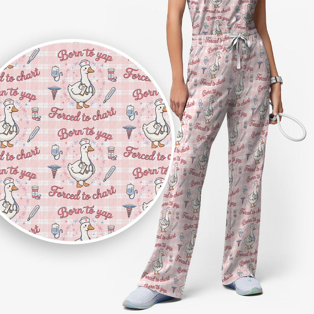 Goose Born To Yap Forced To Chart Nurse Scrub Set
