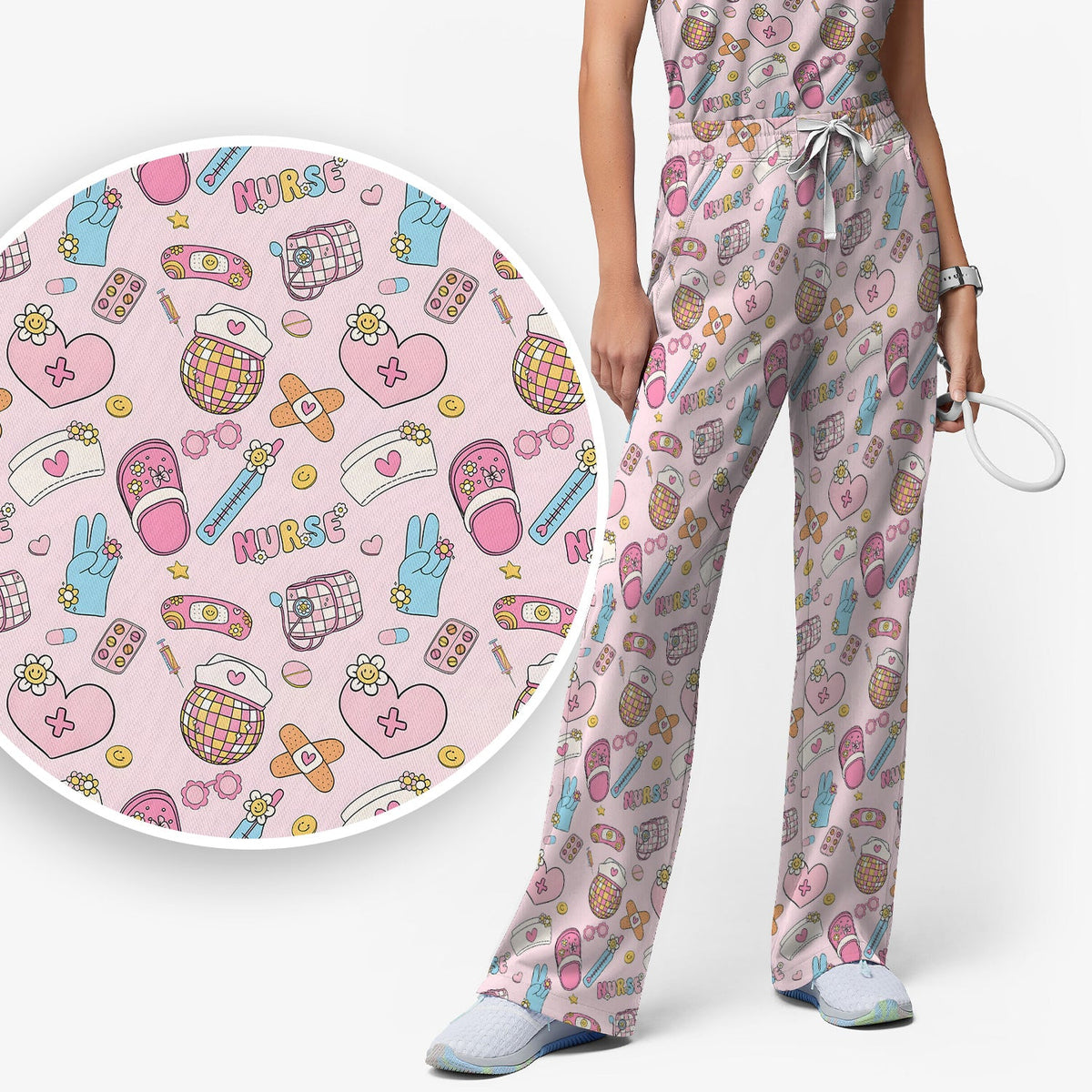 Pink Medical Tools Nurse Scrub Set