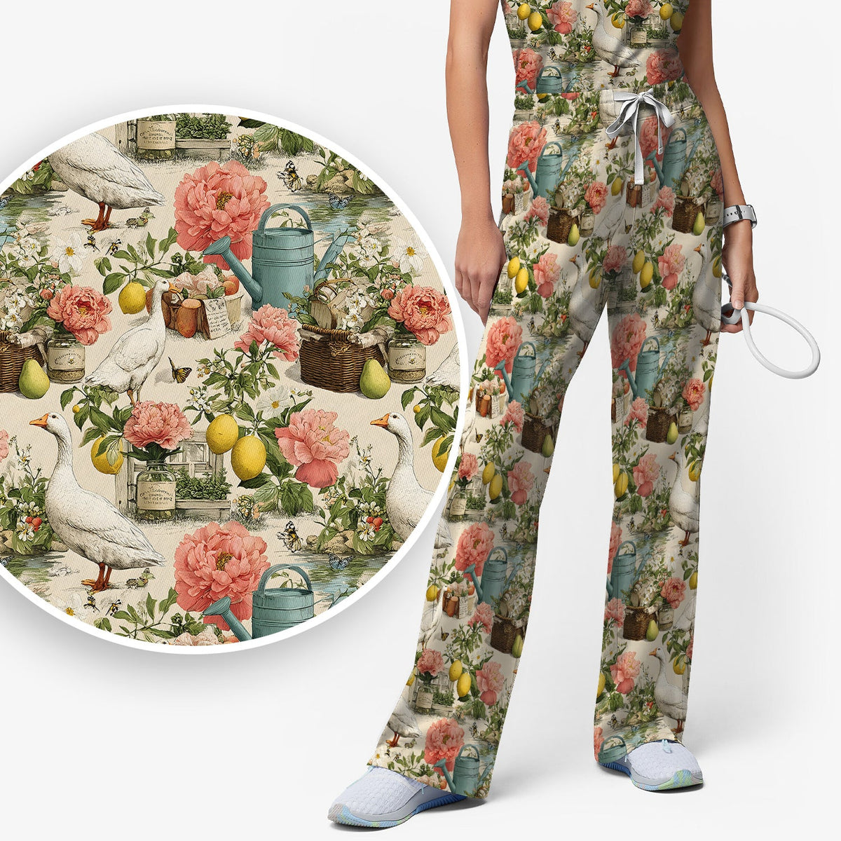 Vintage Goose Garden Floral Nurse Scrub Set