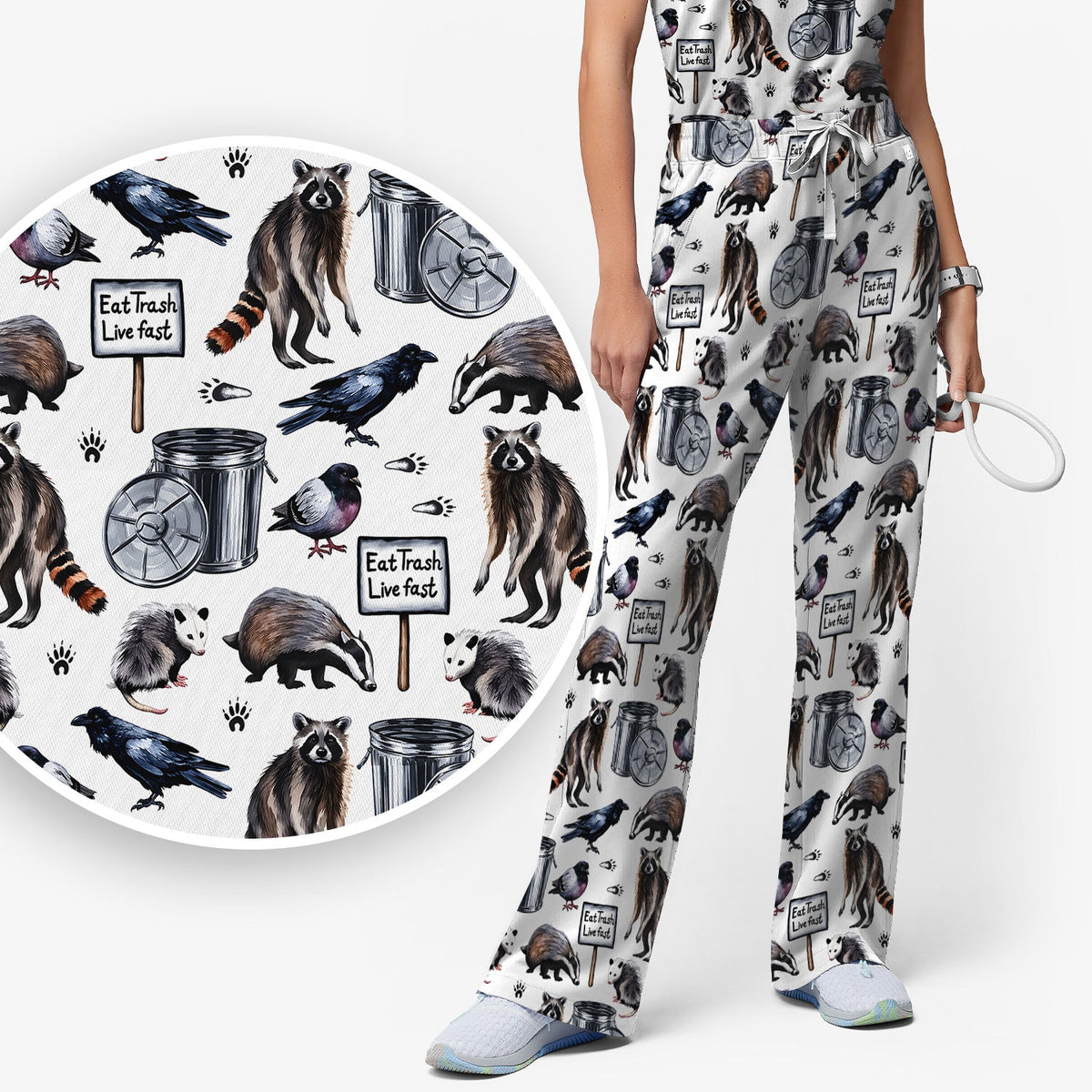 Raccoon Opossum Eat Trash Nurse Scrub Set