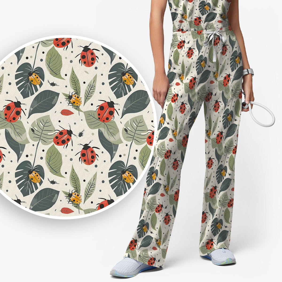 Ladybug Leaf Nature Nurse Scrub Set