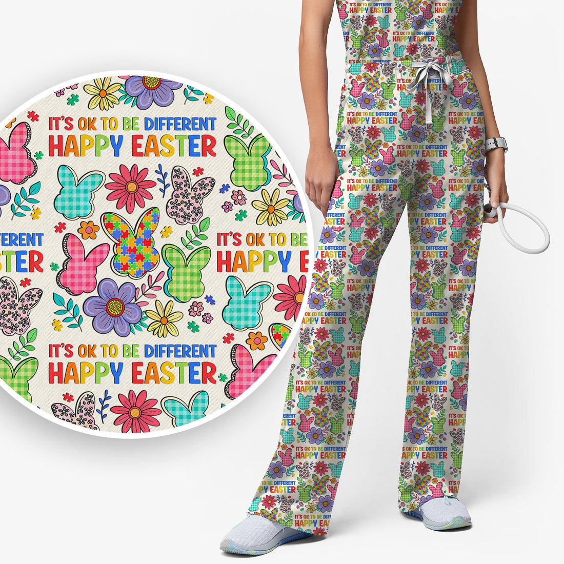 Bunny Floral Nurse Scrub Set - Easter Gift