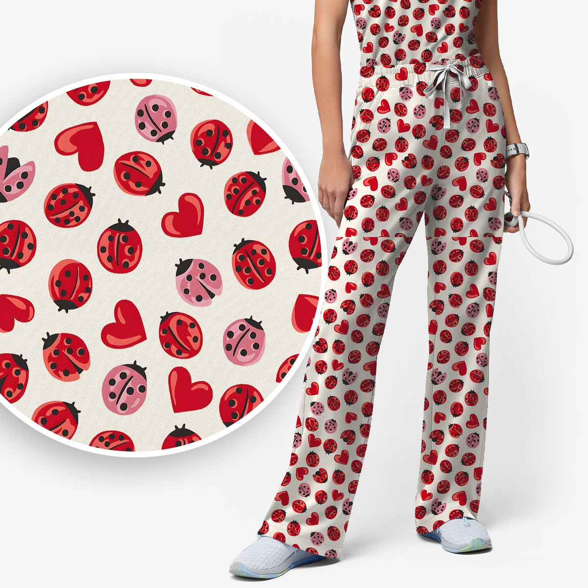 Ladybug Red Heart Nurse Scrub Set