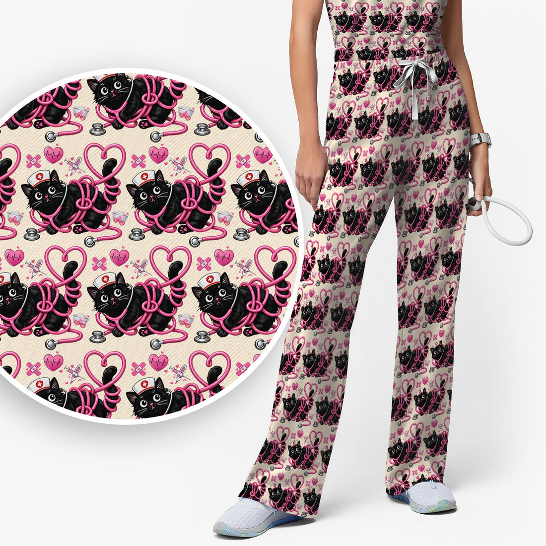 Valentine Cat Nurse Heart Scrub Set
