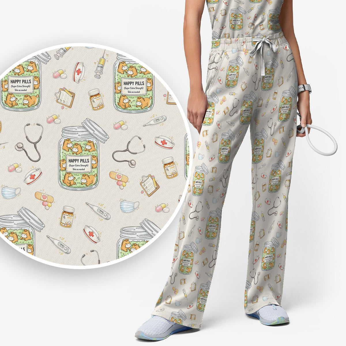 Happy Pills Horse Nurse Scrub Set