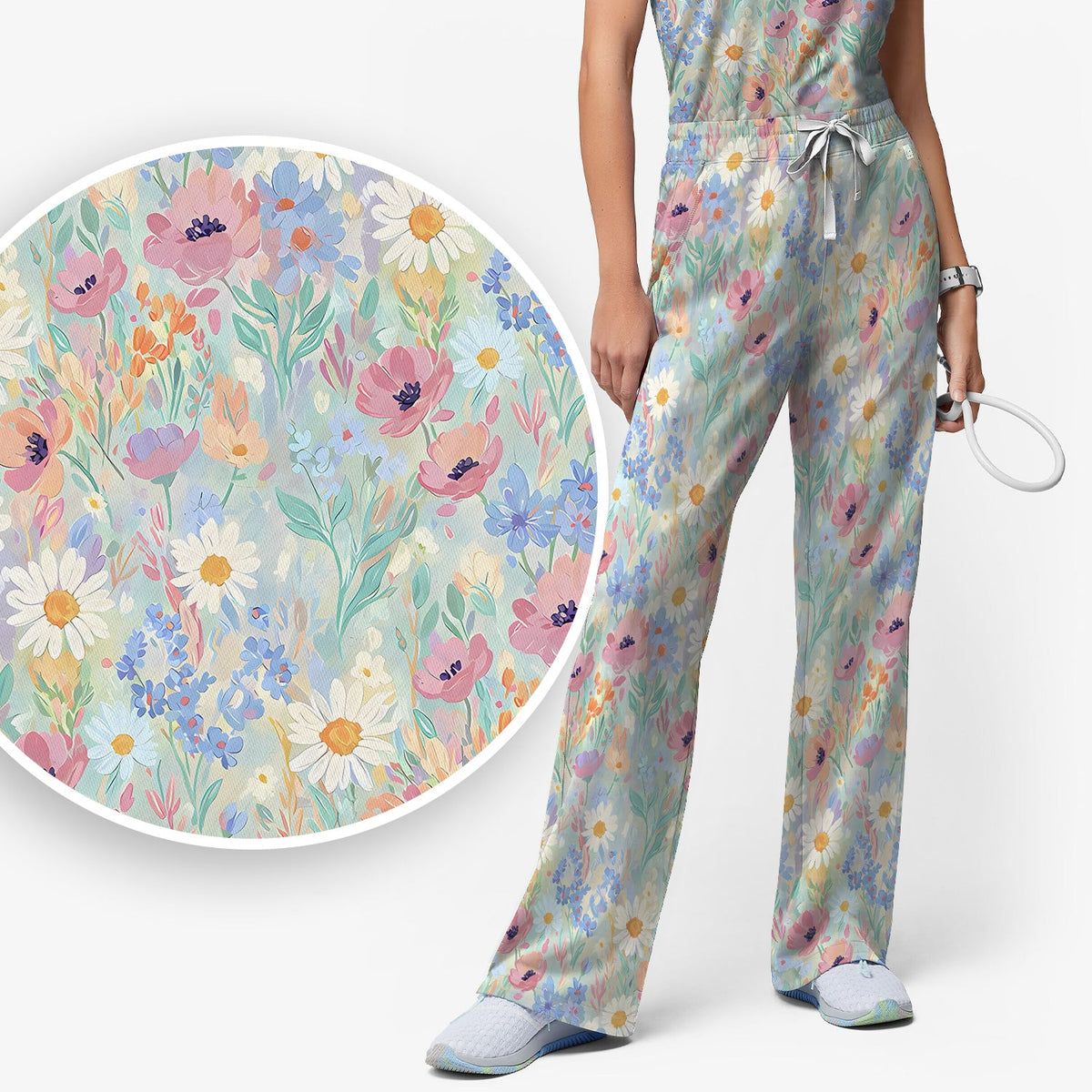 Pastel Wildflower Meadow Floral Nurse Scrub Set