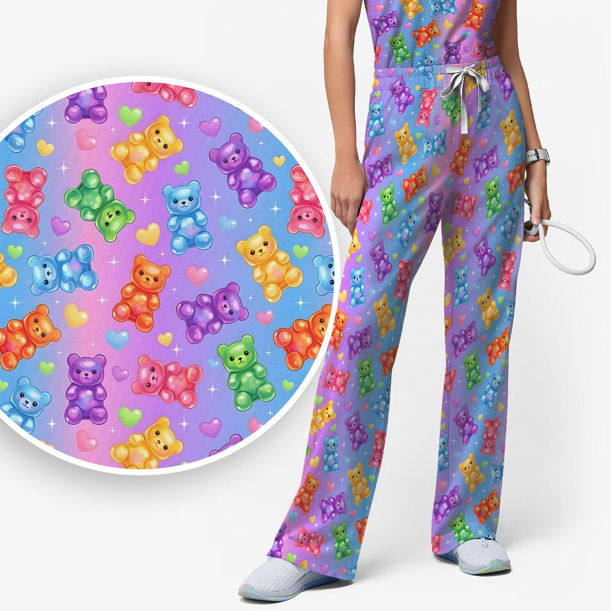 Colorful Gummy Bear Nurse Scrub Set