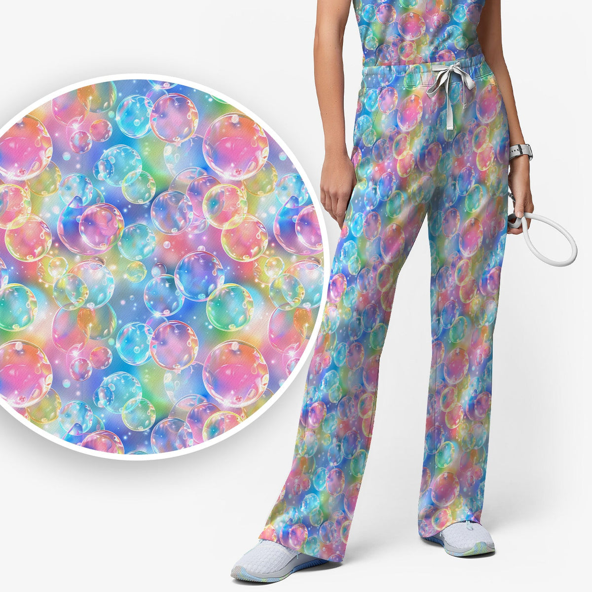 Colorful Floating Soap Bubble Nurse Scrub Set
