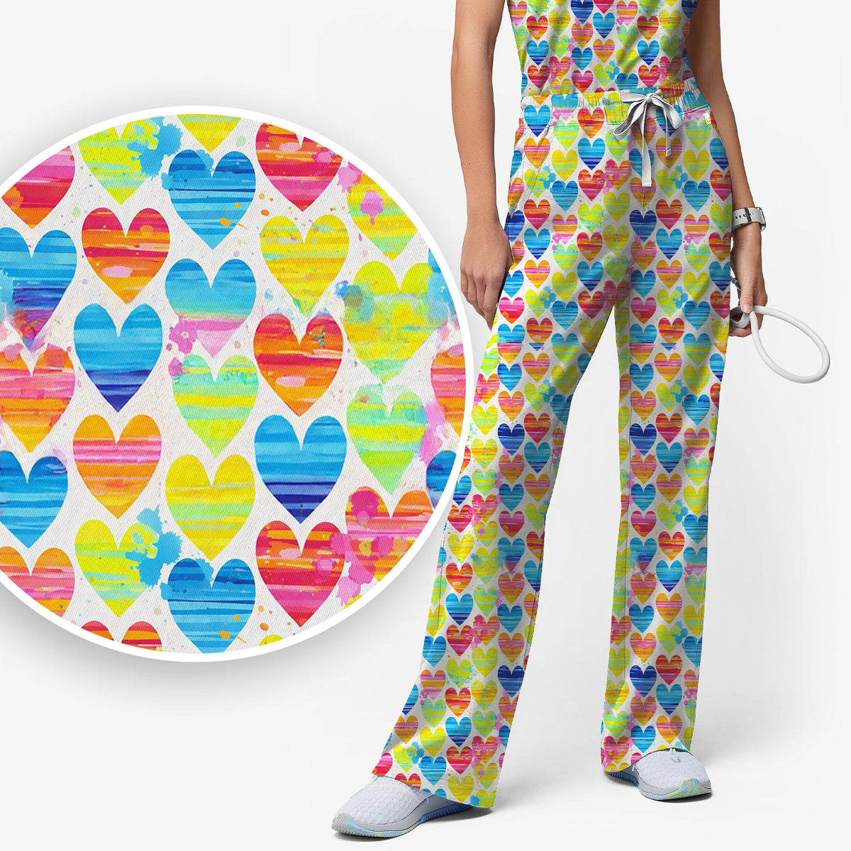 Rainbow Heart Nurse Scrub Set