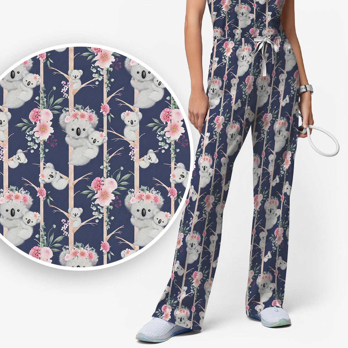 Koala Climbing Tree Blossom Nurse Scrub Set
