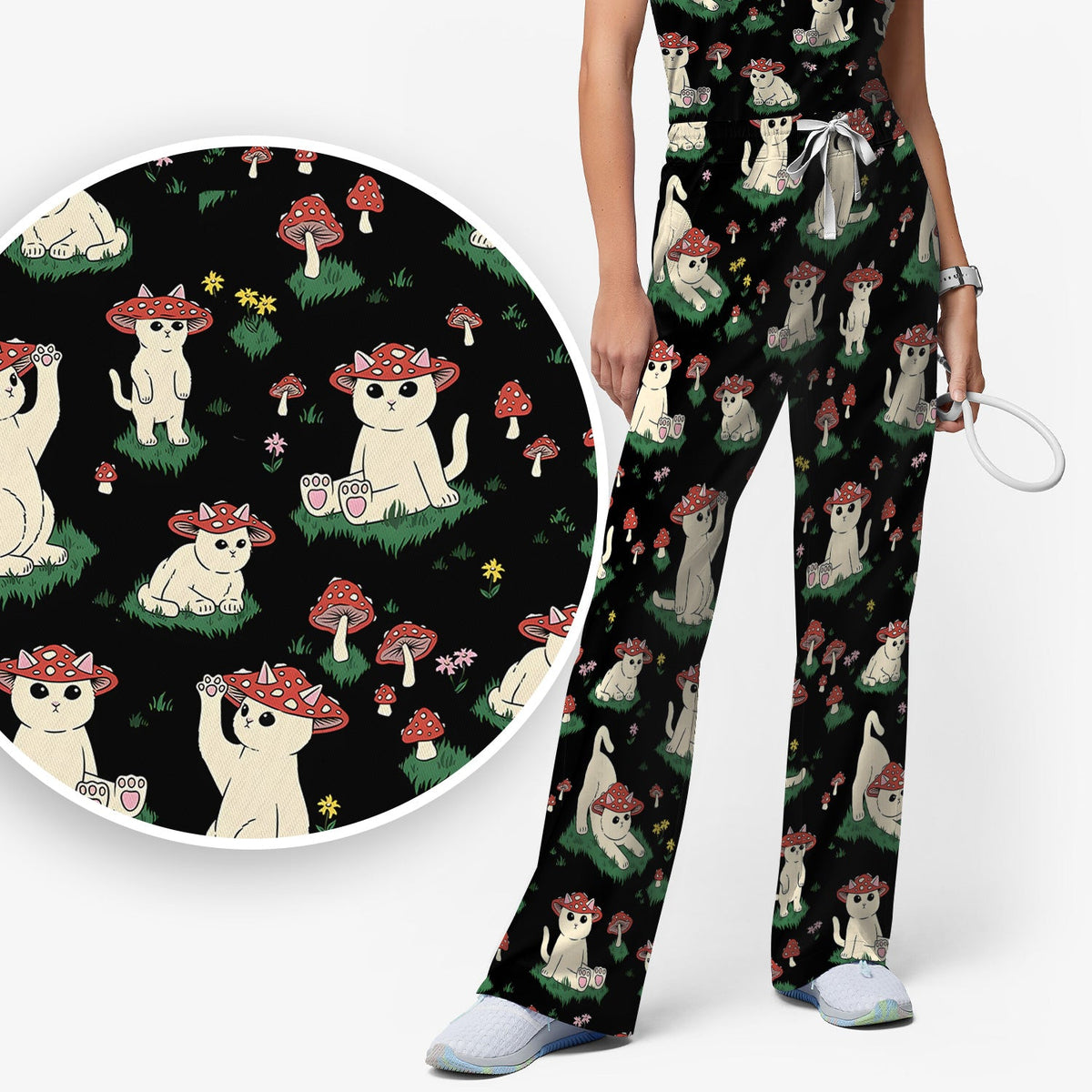 Mushroom Cat Nurse Scrub Set