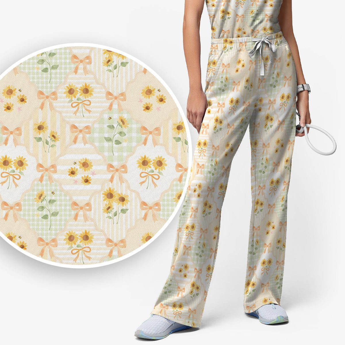 Sunflower Ribbon Patchwork Nurse Scrub Set
