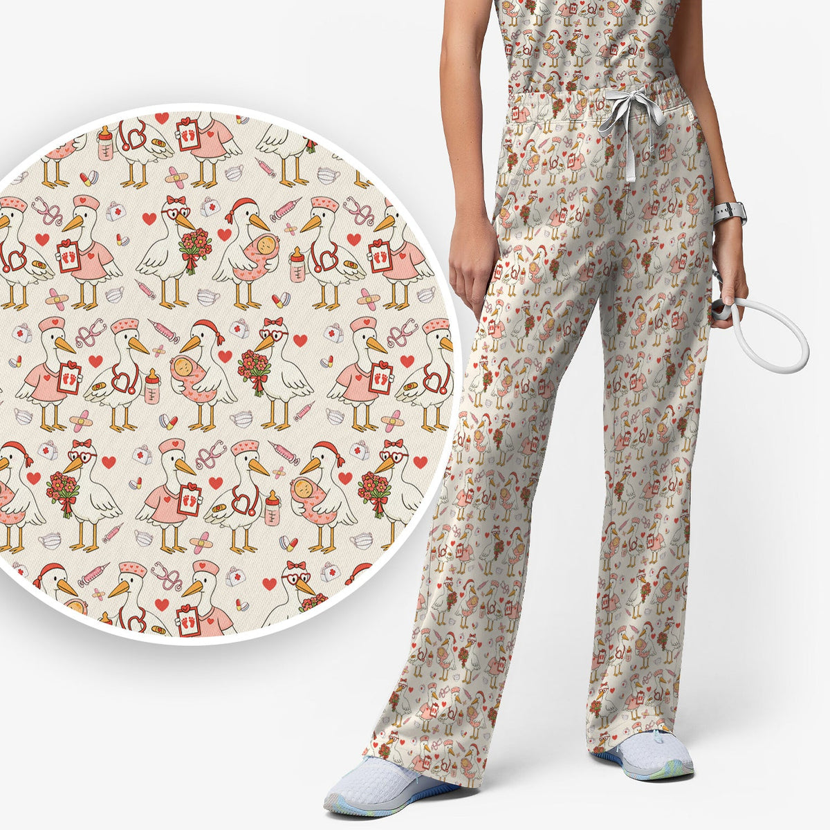 Valentine Goose Nurse Scrub Set