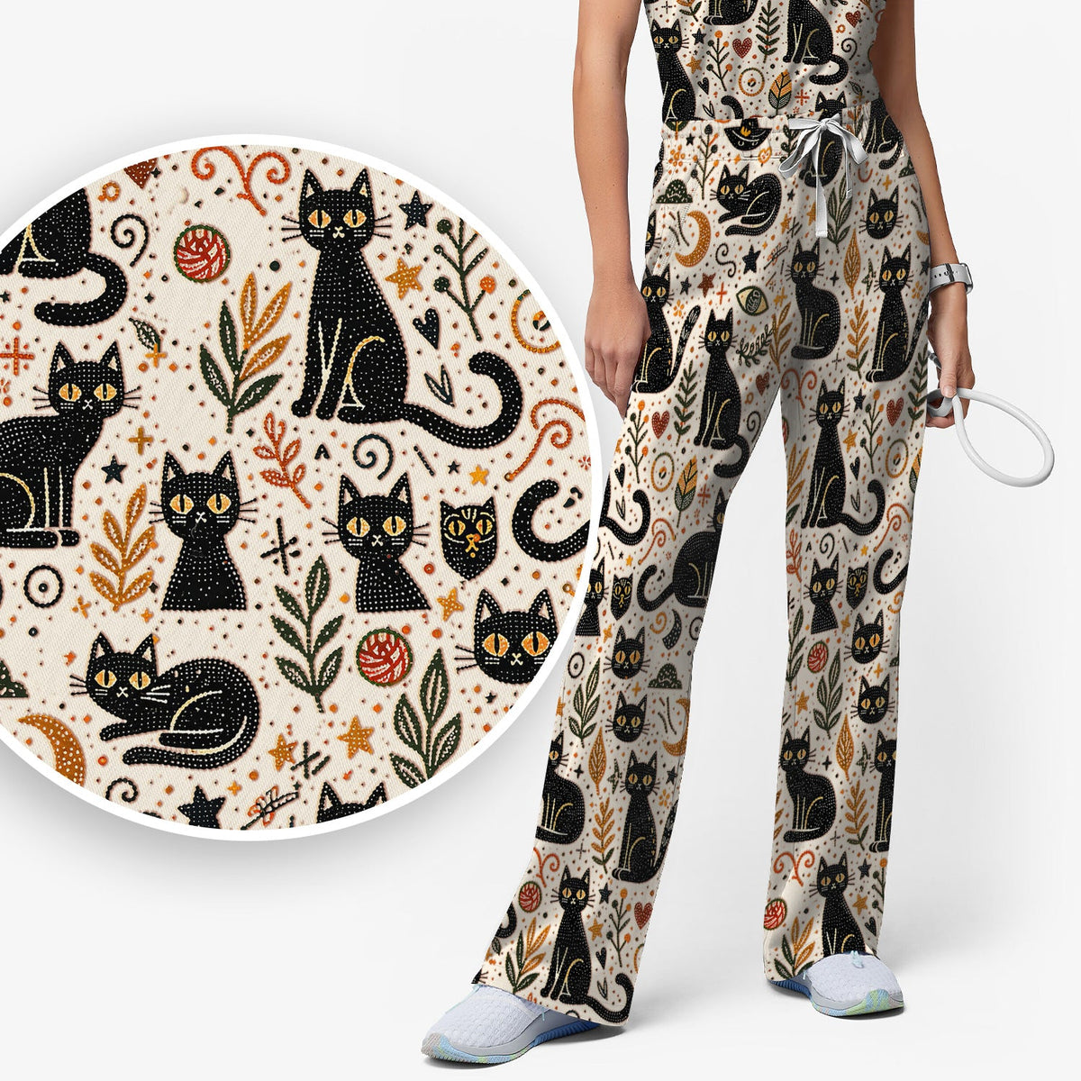 Mystic Black Cat Celestial Nurse Scrub Set