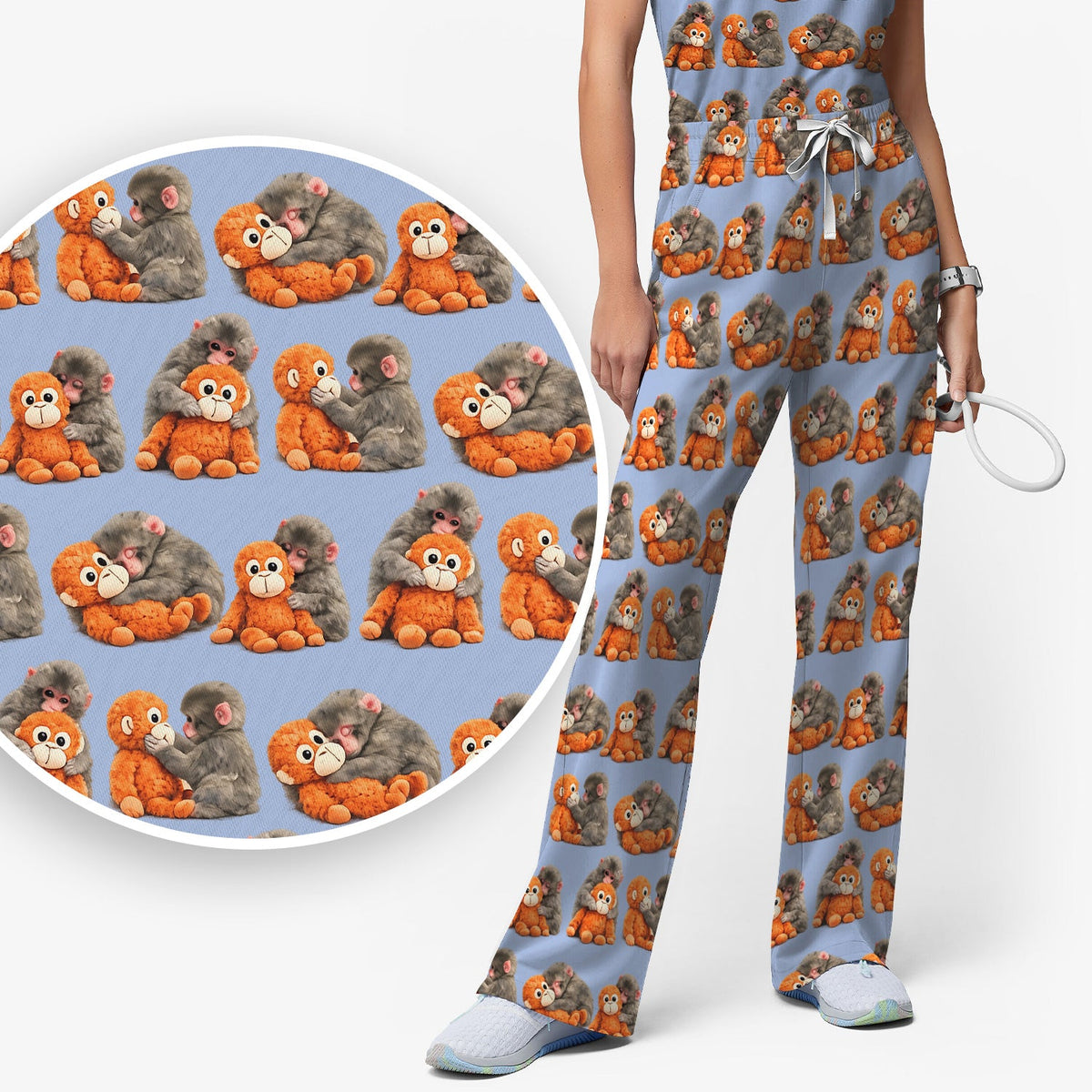 Cute Baby Monkey Plush Toy Nurse Scrub Set