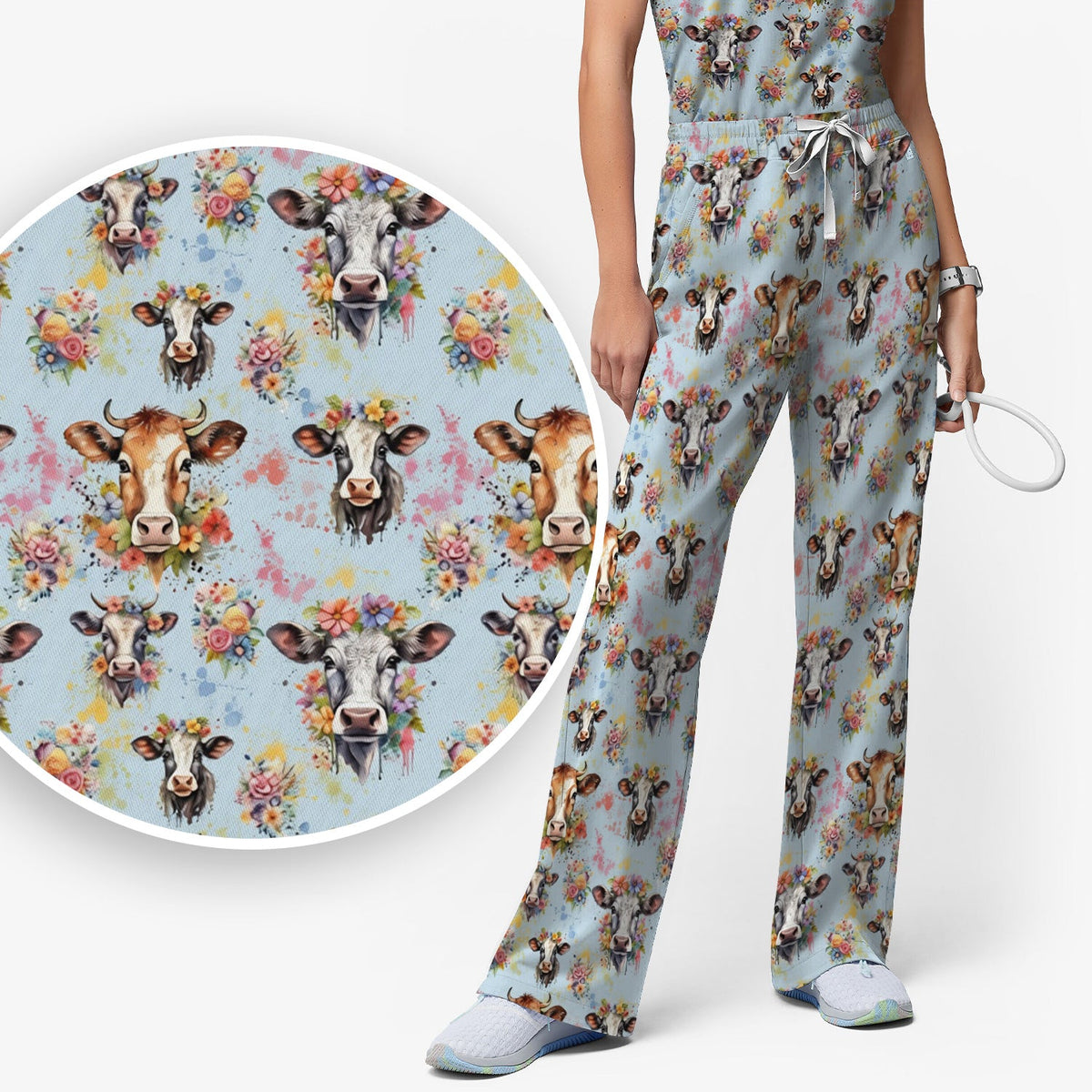 Floral Cow Farm Nurse Scrub Set