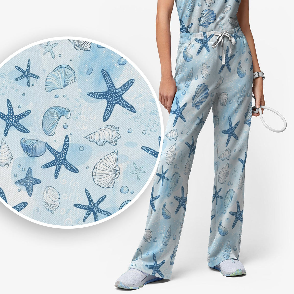 Blue Sea Shells Starfish Nurse Scrub Set