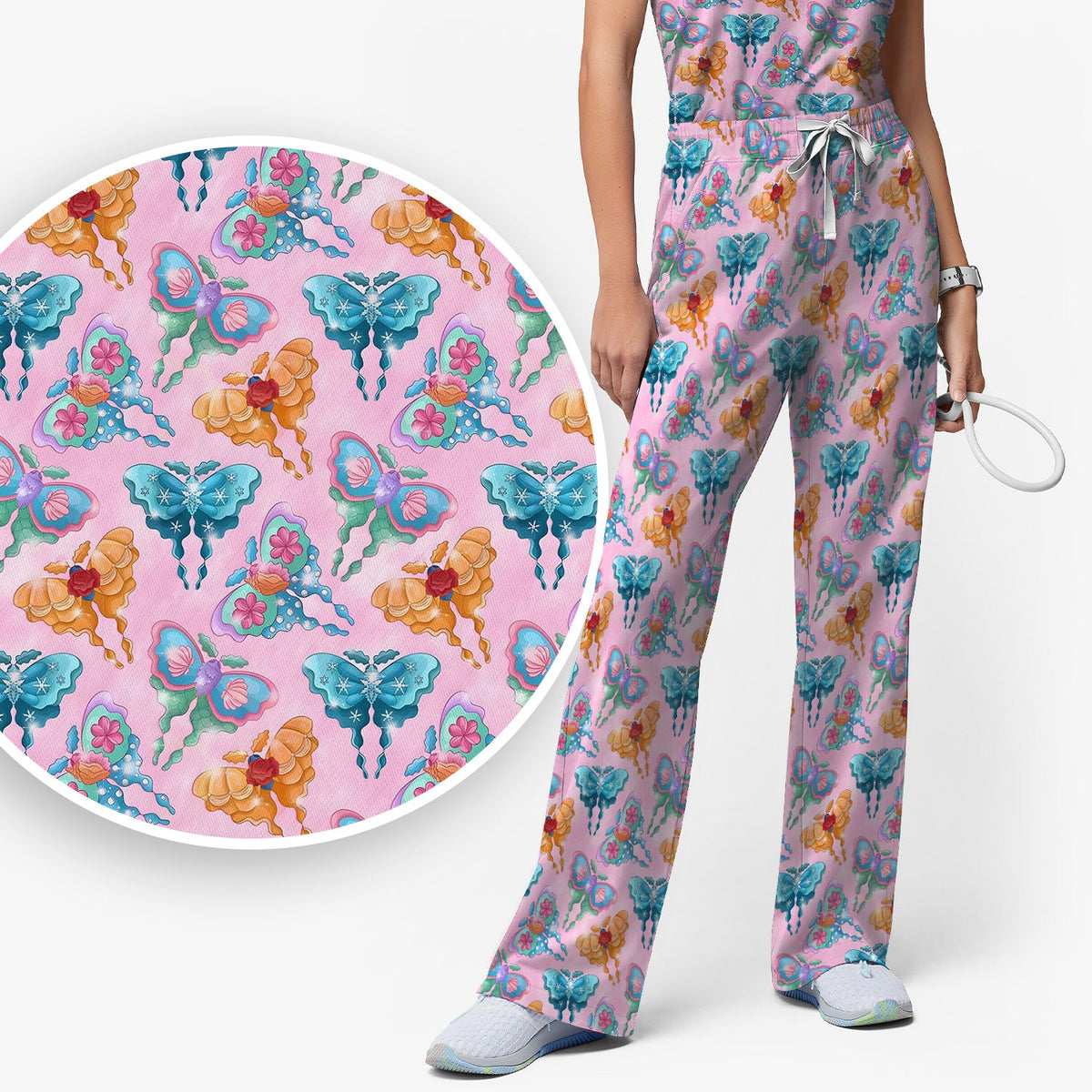 Colorful Butterfly Floral Blossom Nurse Scrub Set