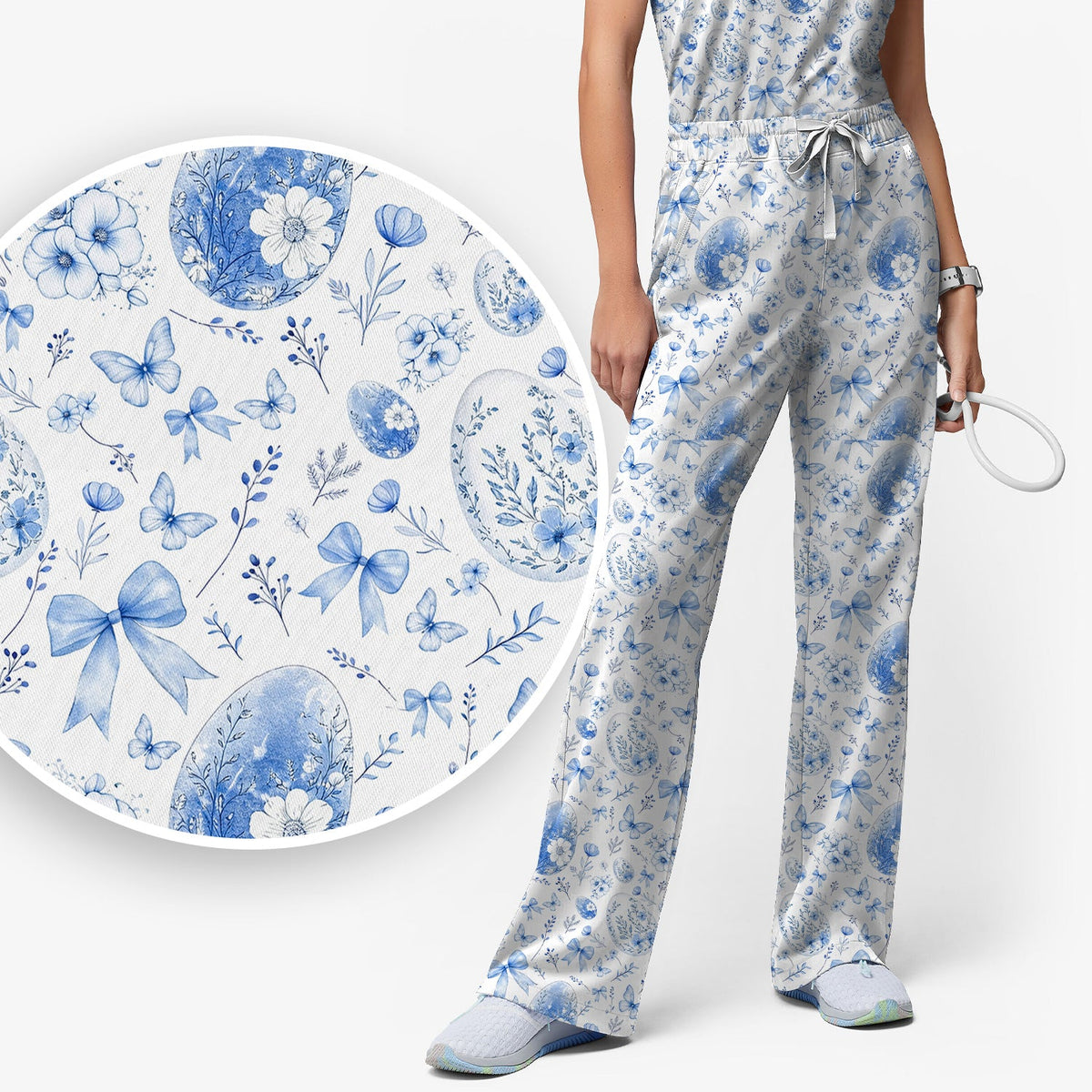 Butterfly Floral Bow Vintage Nurse Scrub Set